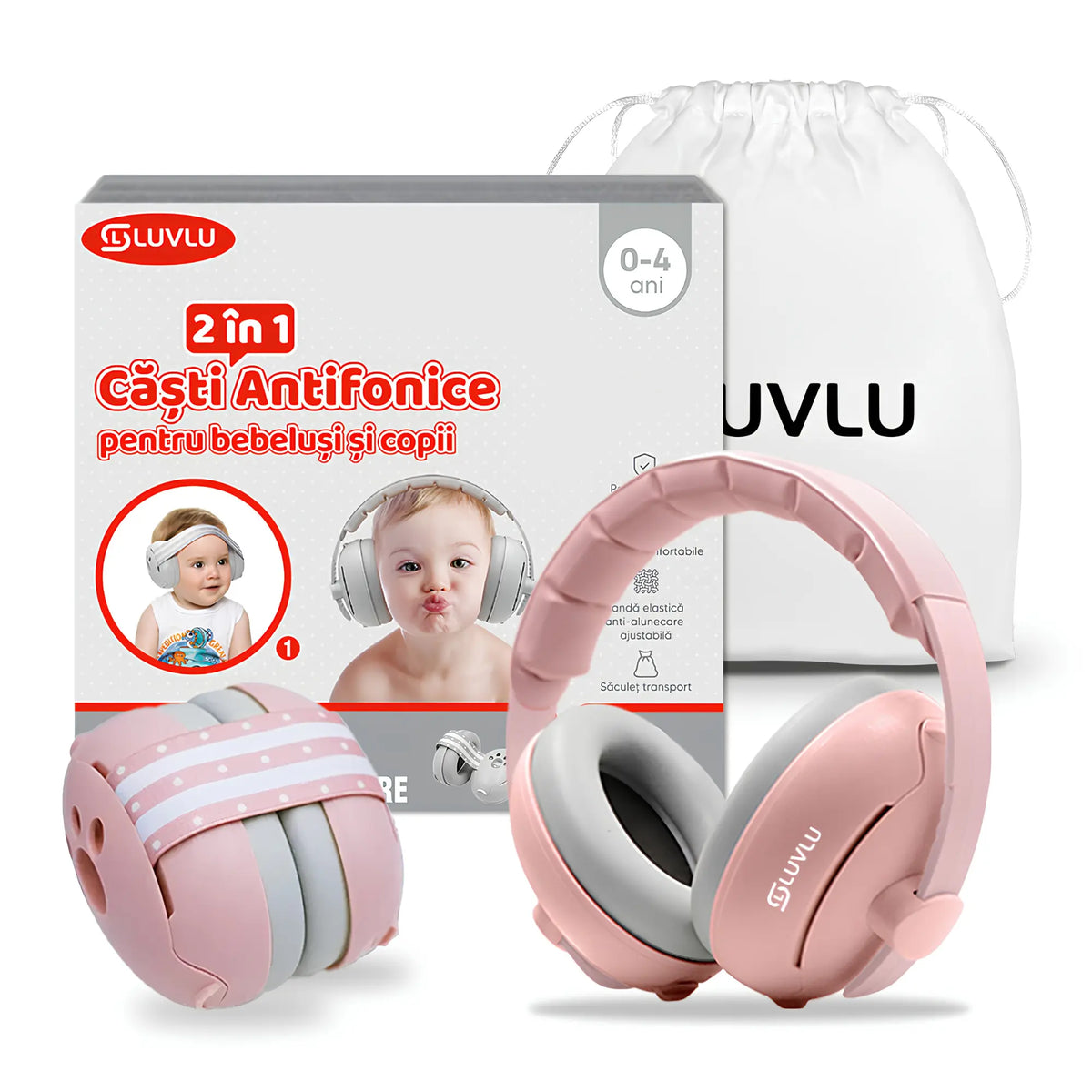 Căști Antifonice pentru Bebeluși și Copii 2 în 1, Reglabile, 0-4 Ani - LUVLU®