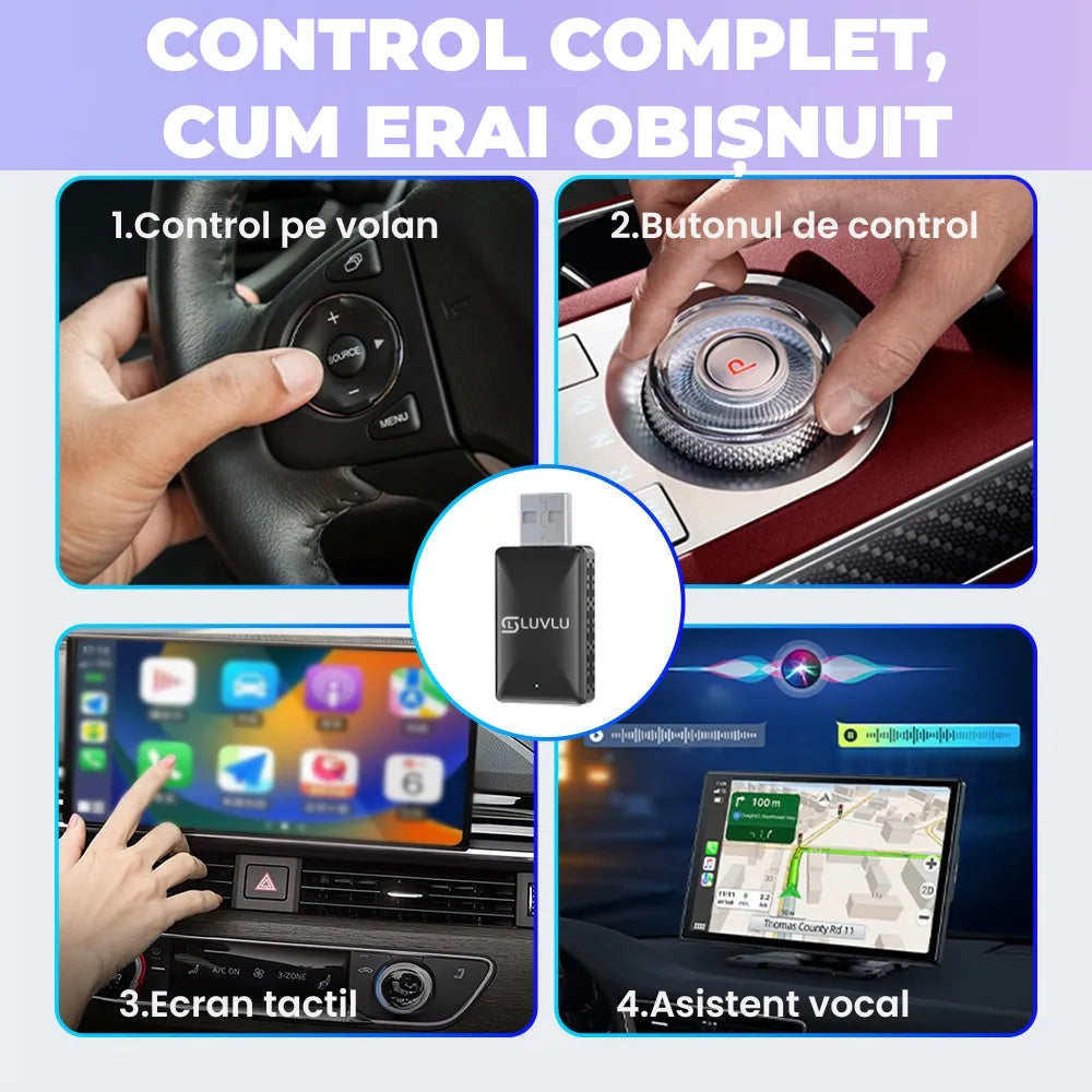Adaptor Wireless CarPlay & Android Auto LUVLU - WiFi 6, BT 5.4, Plug & Play - adaptor carplay wireless - LUVLU®