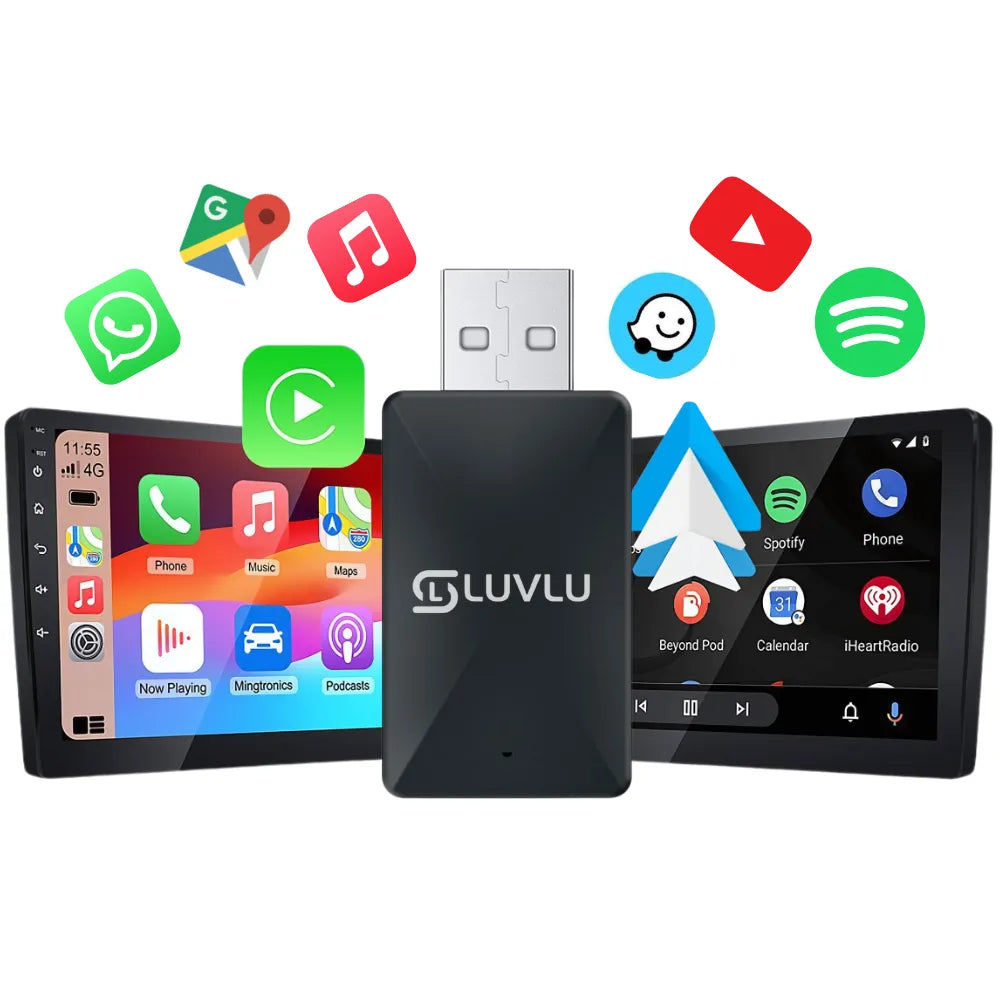 Adaptor Wireless CarPlay & Android Auto LUVLU - WiFi 6, BT 5.4, Plug & Play - adaptor carplay wireless - LUVLU®
