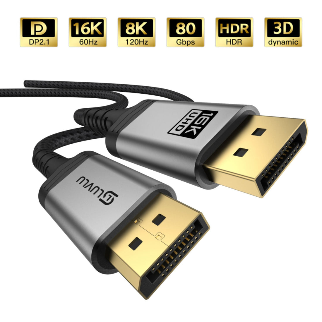 Cablu DisplayPort 2.1, 16K@60Hz, 8K@120Hz, Conectori Auriți - LUVLU® - Cablu Display Port 2.1 - LUVLU®