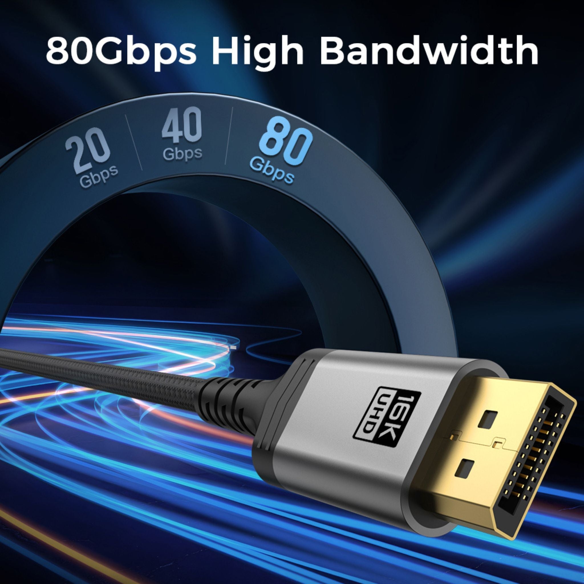Cablu DisplayPort 2.1, 16K@60Hz, 8K@120Hz, Conectori Auriți - LUVLU® - Cablu Display Port 2.1 - LUVLU®