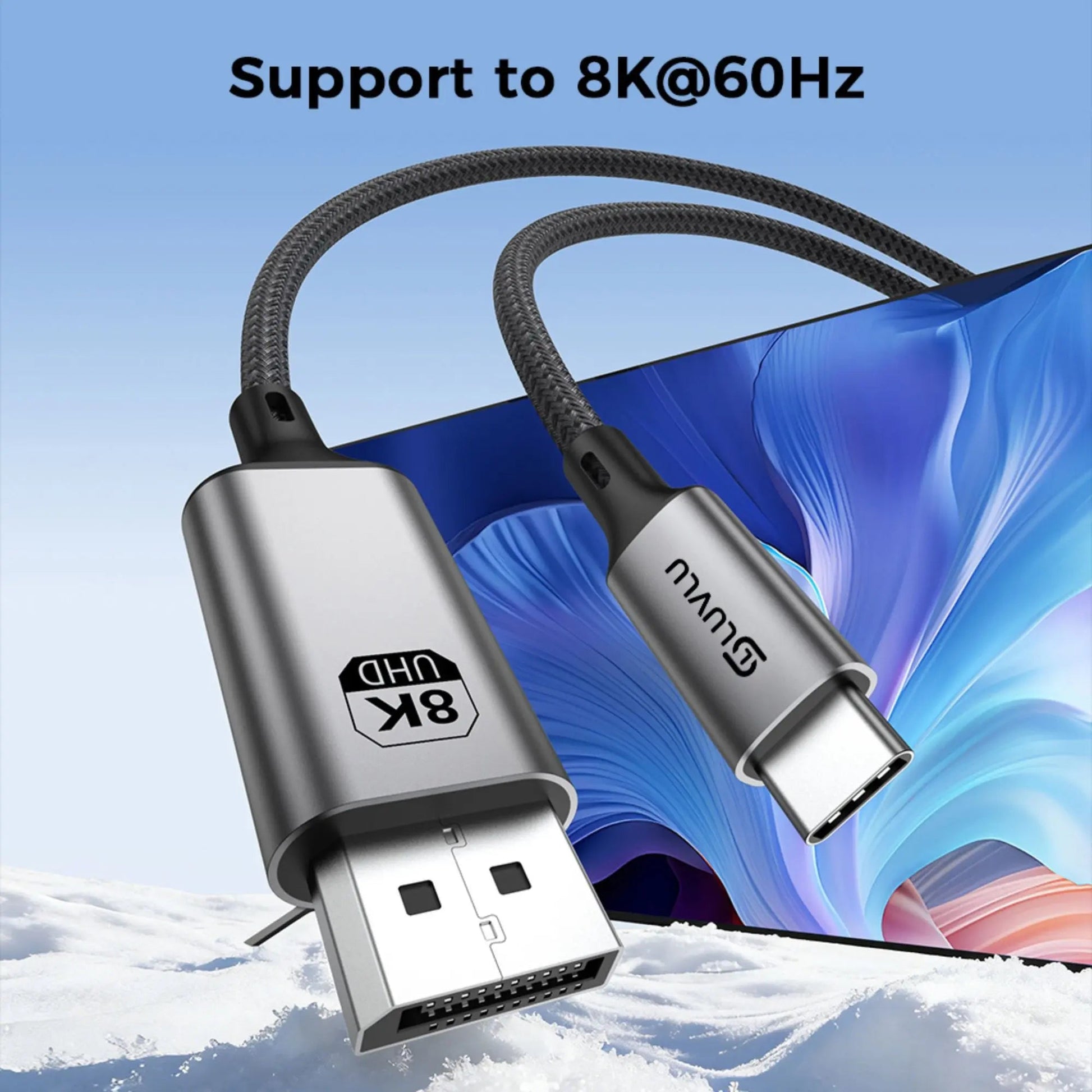 Cablu LUVLU USB Type - C la DisplayPort 1.4, 8K 60Hz / 4K 144Hz / 2K 240Hz, 32.4Gbps, HDR, Compatibil MacBook M4/M5, Thunderbolt 4/5, Gaming, 2m - Cablu USB Type C la DisplayPort DP 1.4 - LUVLU®