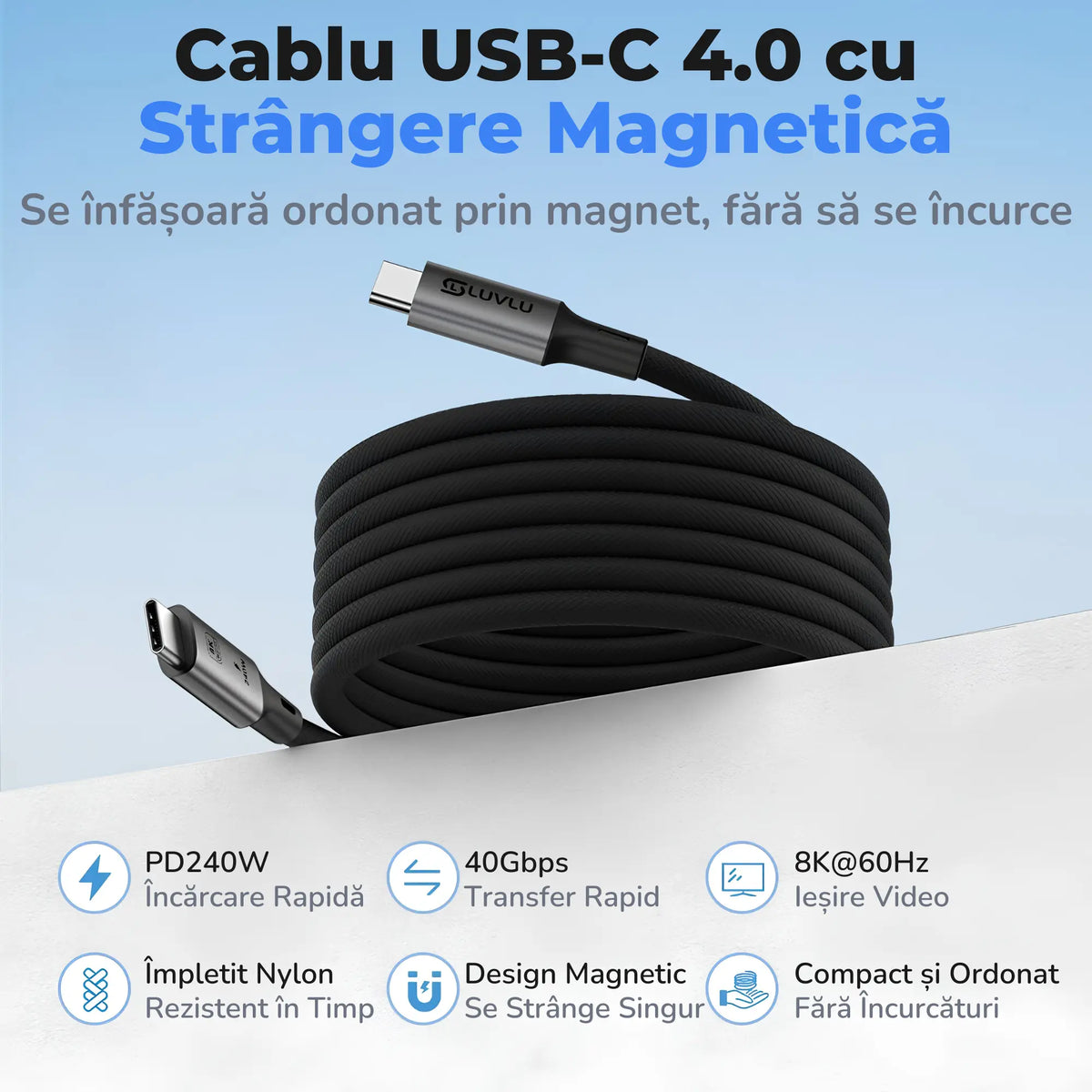 Cablu USB-C 4.0 cu strangere magnetica