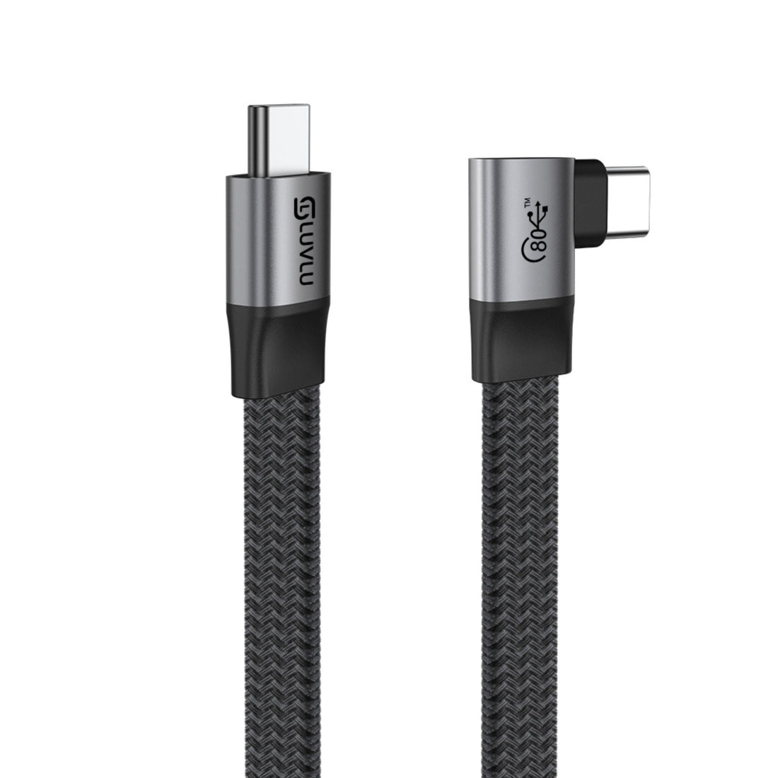 Cablu USB-C 4.0 Plat, 240W, 80Gbps, Conector 90°, Plat - LUVLU® - Cablu usb-c 4.0 plat - LUVLU®