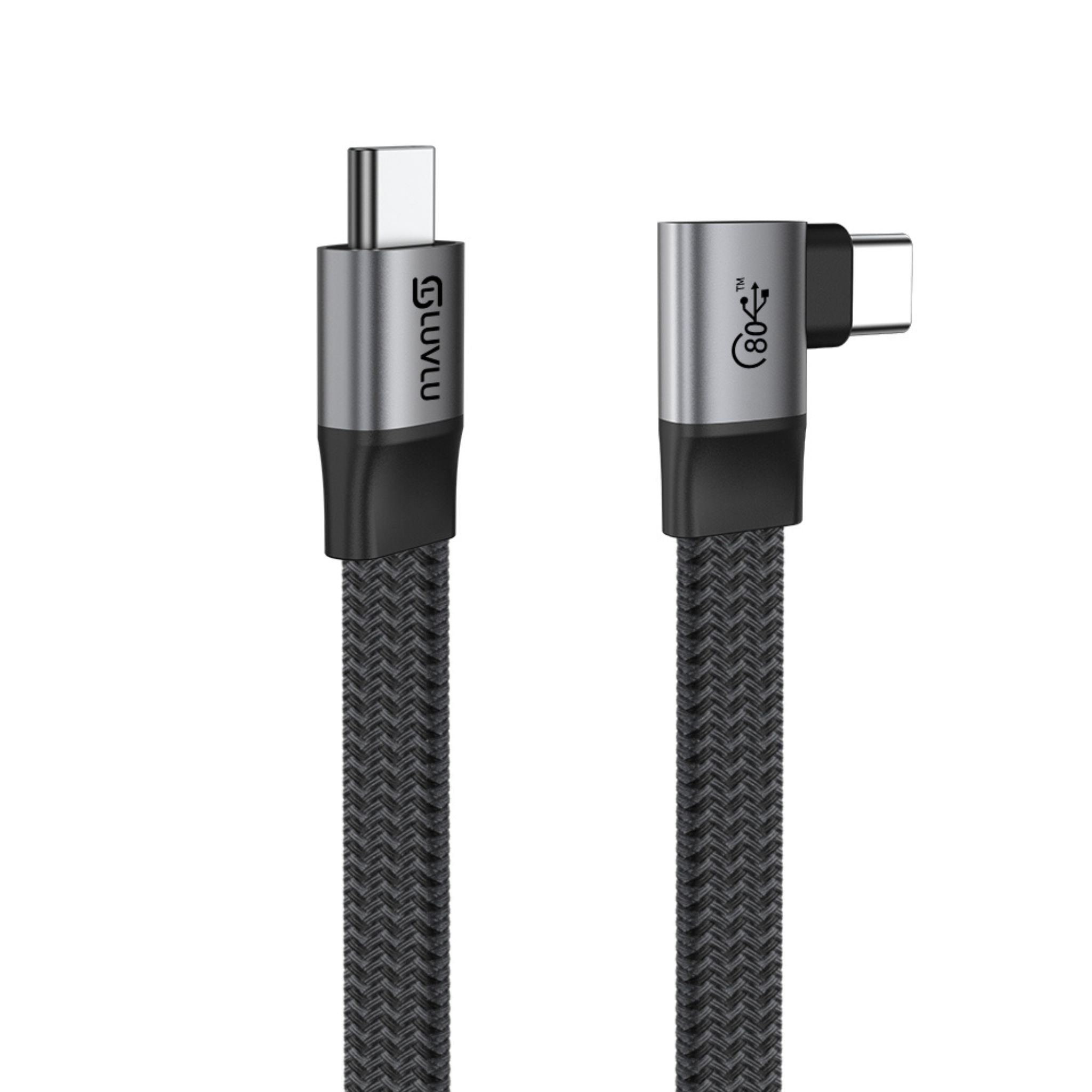 Cablu USB-C 4.0 Plat, 240W, 80Gbps, Conector 90°, Plat - LUVLU® - Cablu usb-c 4.0 plat - LUVLU®