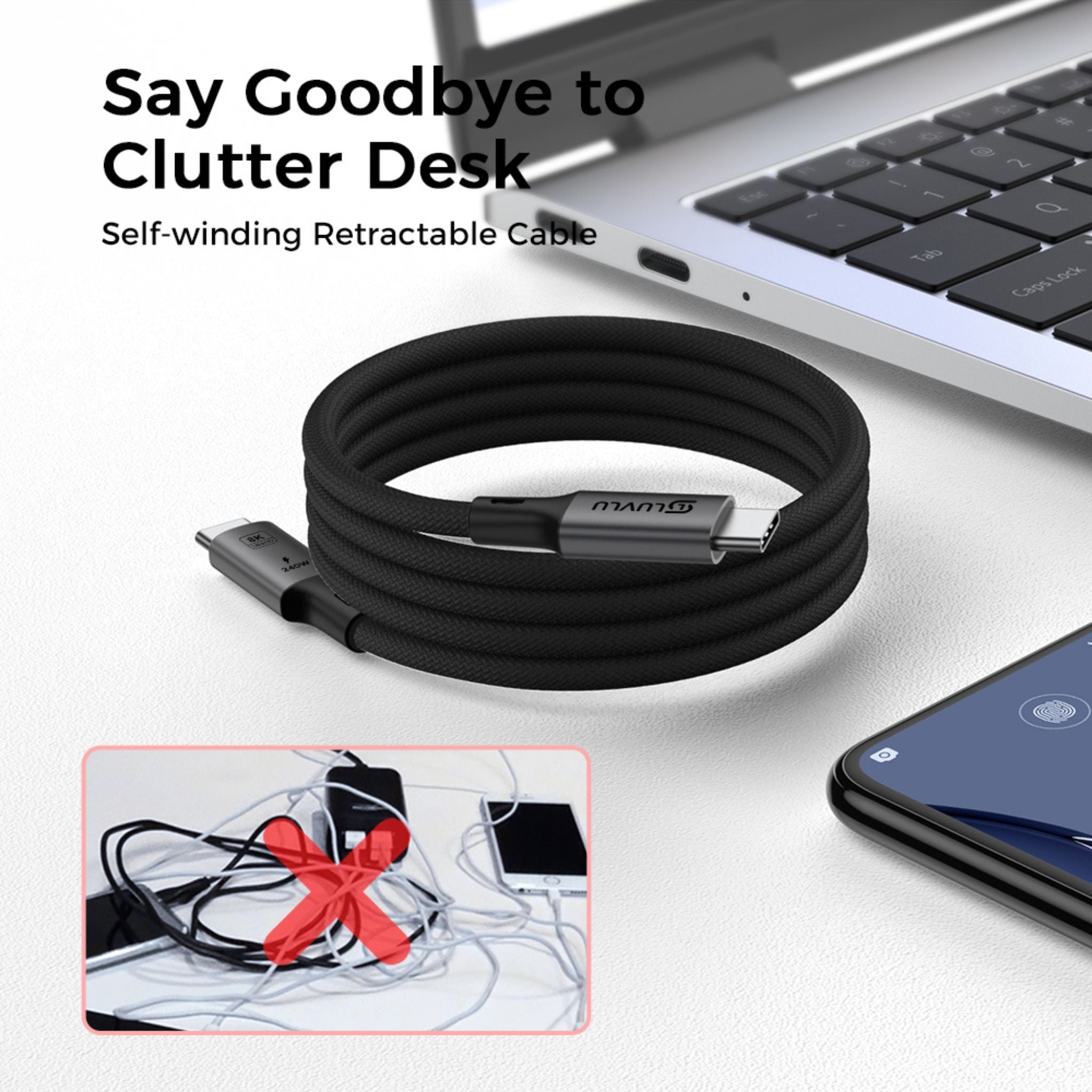 Cablu USB-C 4.0 Magnetic, 240W, 40Gbps, Thunderbolt 4 - LUVLU® - Cablu USB-C Magnetic - LUVLU®