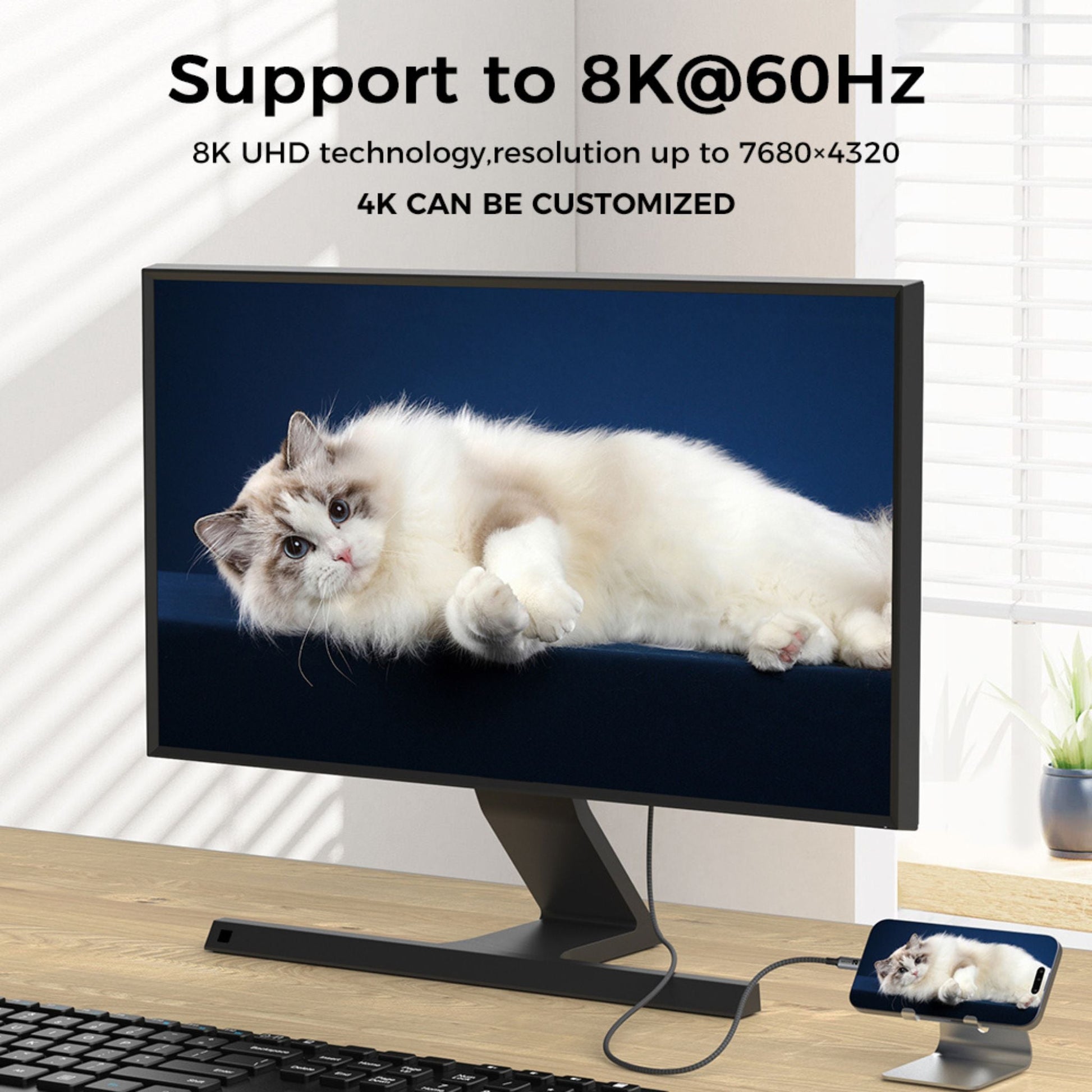 Cablu USB-C la HDMI 8K@60Hz, Thunderbolt 4, 1.8m - LUVLU® - Cablu usb-c la hdmi 8K - LUVLU®