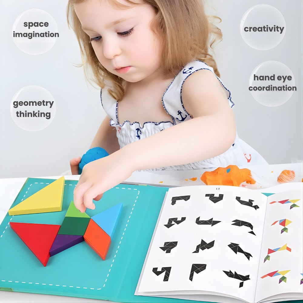 Carte Puzzle Tangram Magnetic Montessori, 96 Modele, 3+ - LUVLU® - Carte tangram - LUVLU®