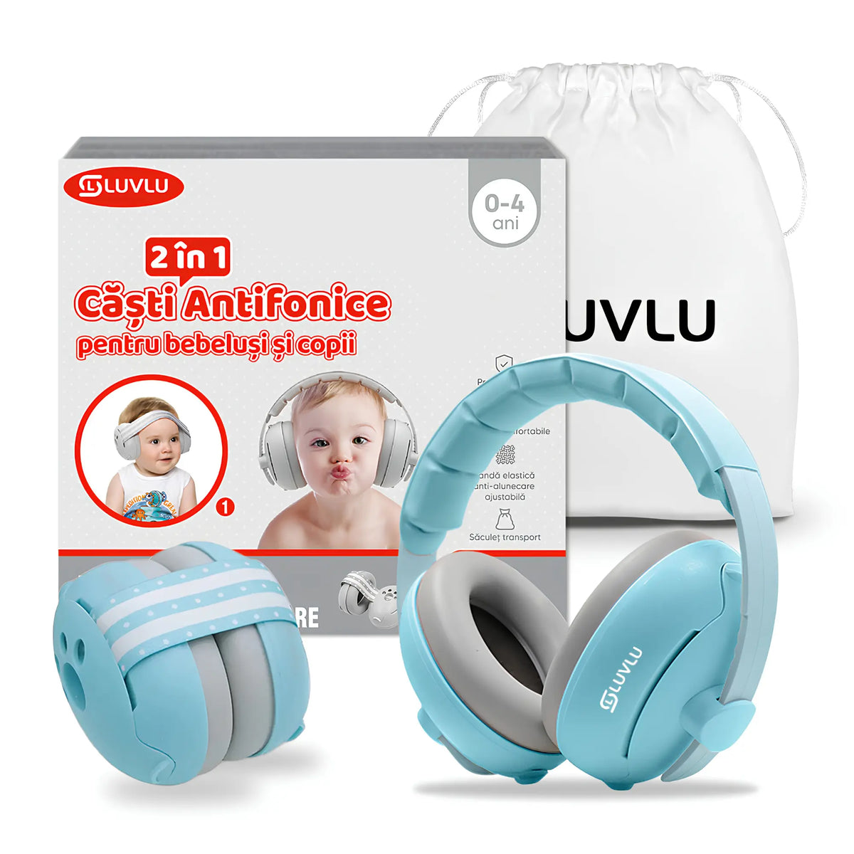 Căști Antifonice pentru Bebeluși și Copii 2 în 1, Reglabile, 0-4 Ani - LUVLU®