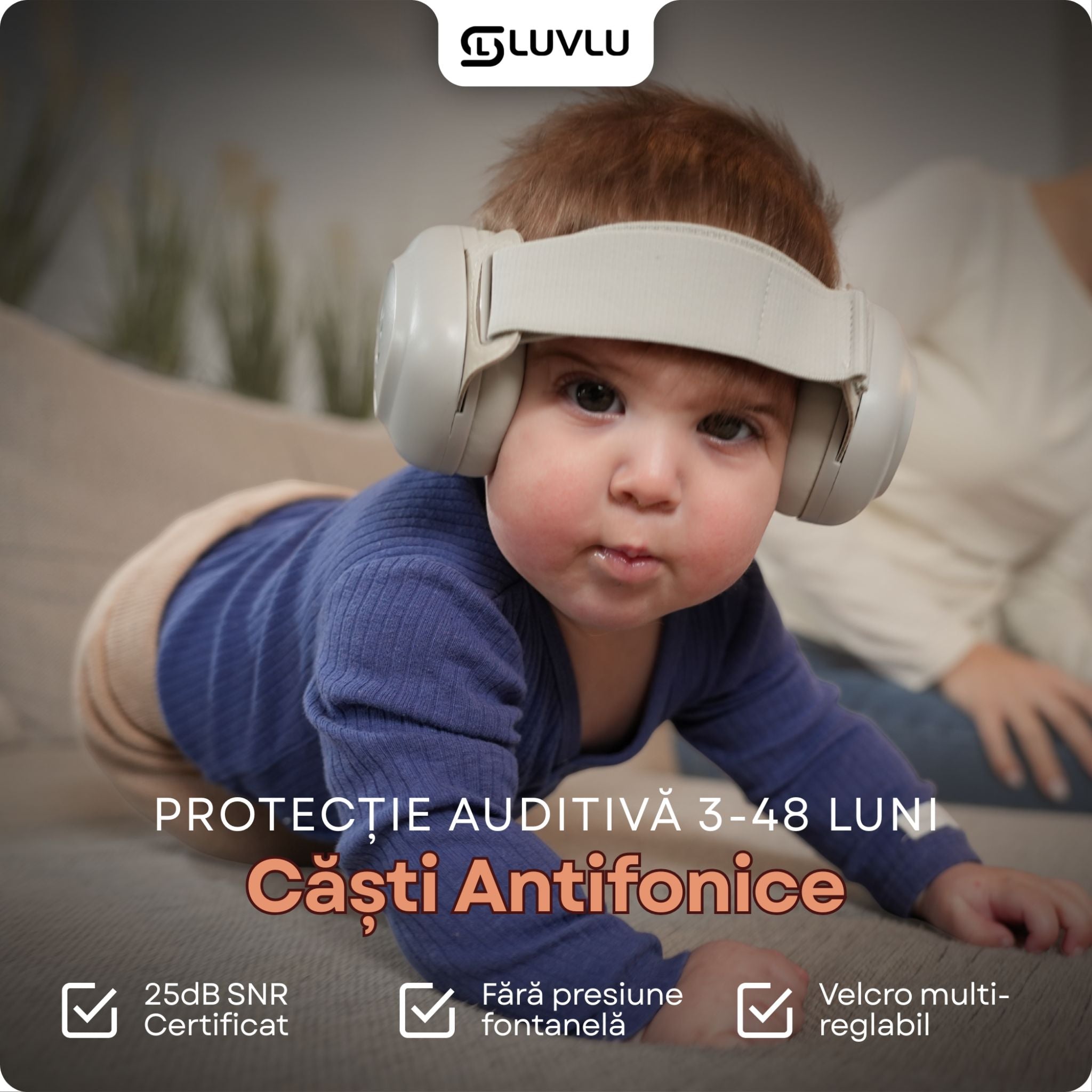 Căști Antifonice pentru Copii 3-48 Luni, Reglabile, Bandă Elastică - LUVLU® - Casti antifonice 3-48 luni - LUVLU®