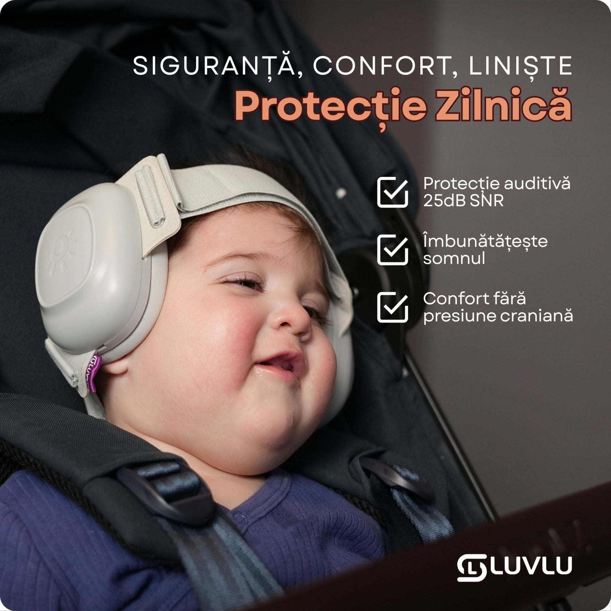 Căști Antifonice pentru Copii 3-48 Luni, Reglabile, Bandă Elastică - LUVLU® - Casti antifonice 3-48 luni - LUVLU®