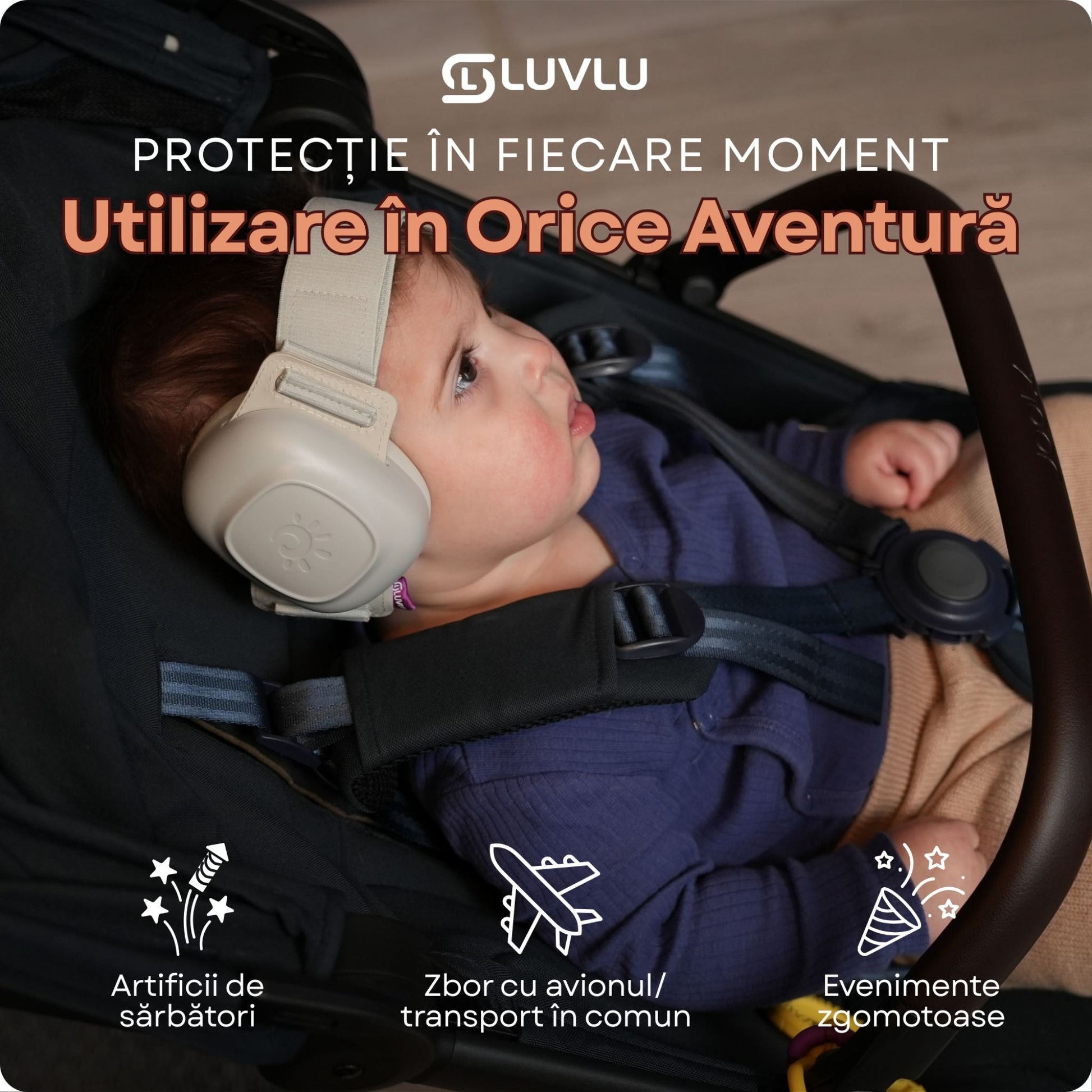 Căști Antifonice pentru Copii 3-48 Luni, Reglabile, Bandă Elastică - LUVLU® - Casti antifonice 3-48 luni - LUVLU®