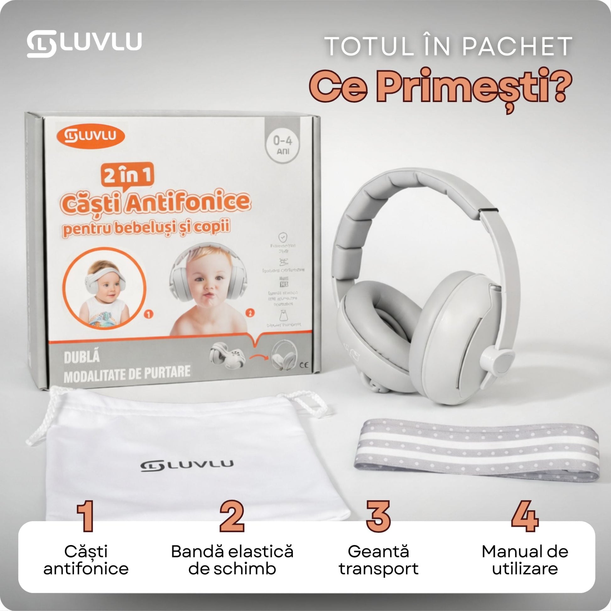 Căști Antifonice pentru Bebeluși și Copii 2 în 1, Reglabile, 0-4 Ani - LUVLU® - Casti antifonice 2 in 1 - LUVLU®
