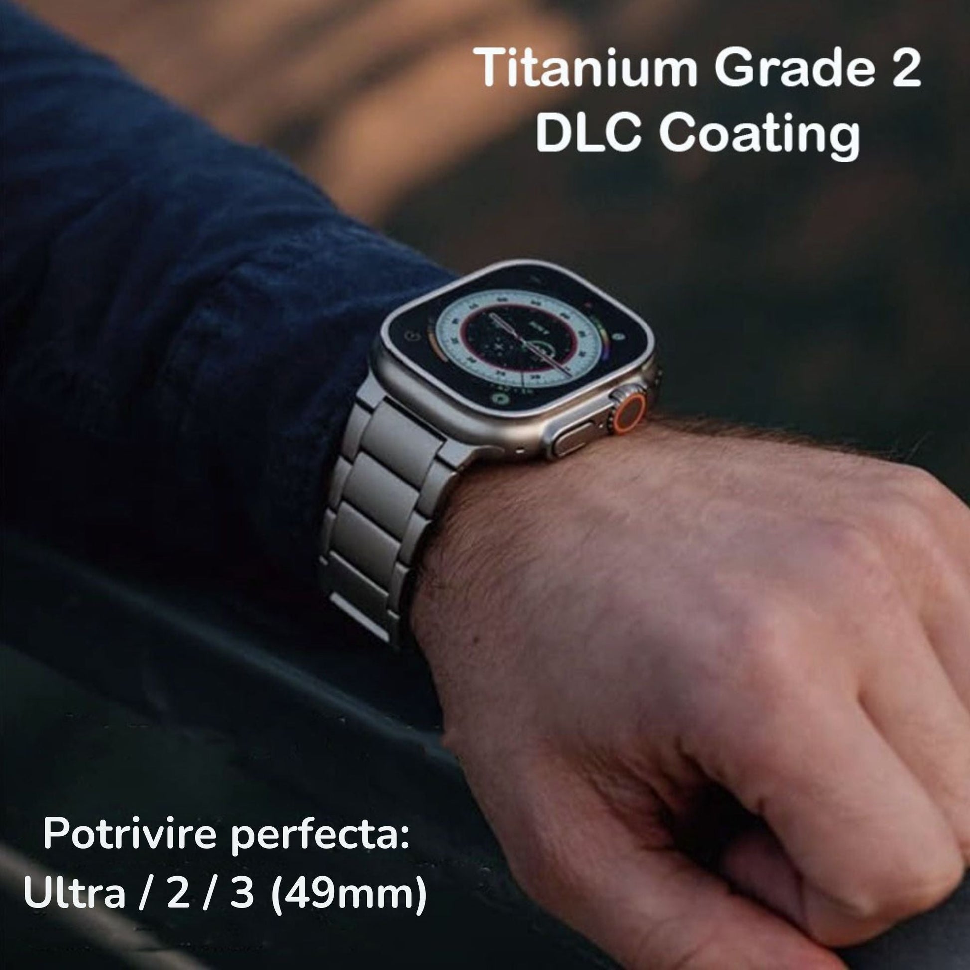Curea Titan LUVLU® pentru Apple Watch Ultra / Ultra 2, Ultra 3 (49mm), Titan Grad 2, DLC - Curea Titan Ultra - LUVLU®
