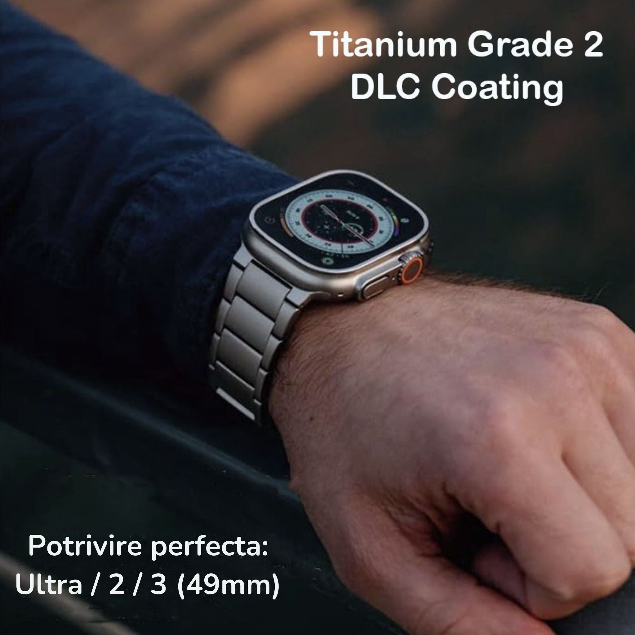Curea Titan LUVLU® pentru Apple Watch Ultra / Ultra 2, Ultra 3 (49mm), Titan Grad 2, DLC - Curea Titan Ultra - LUVLU®