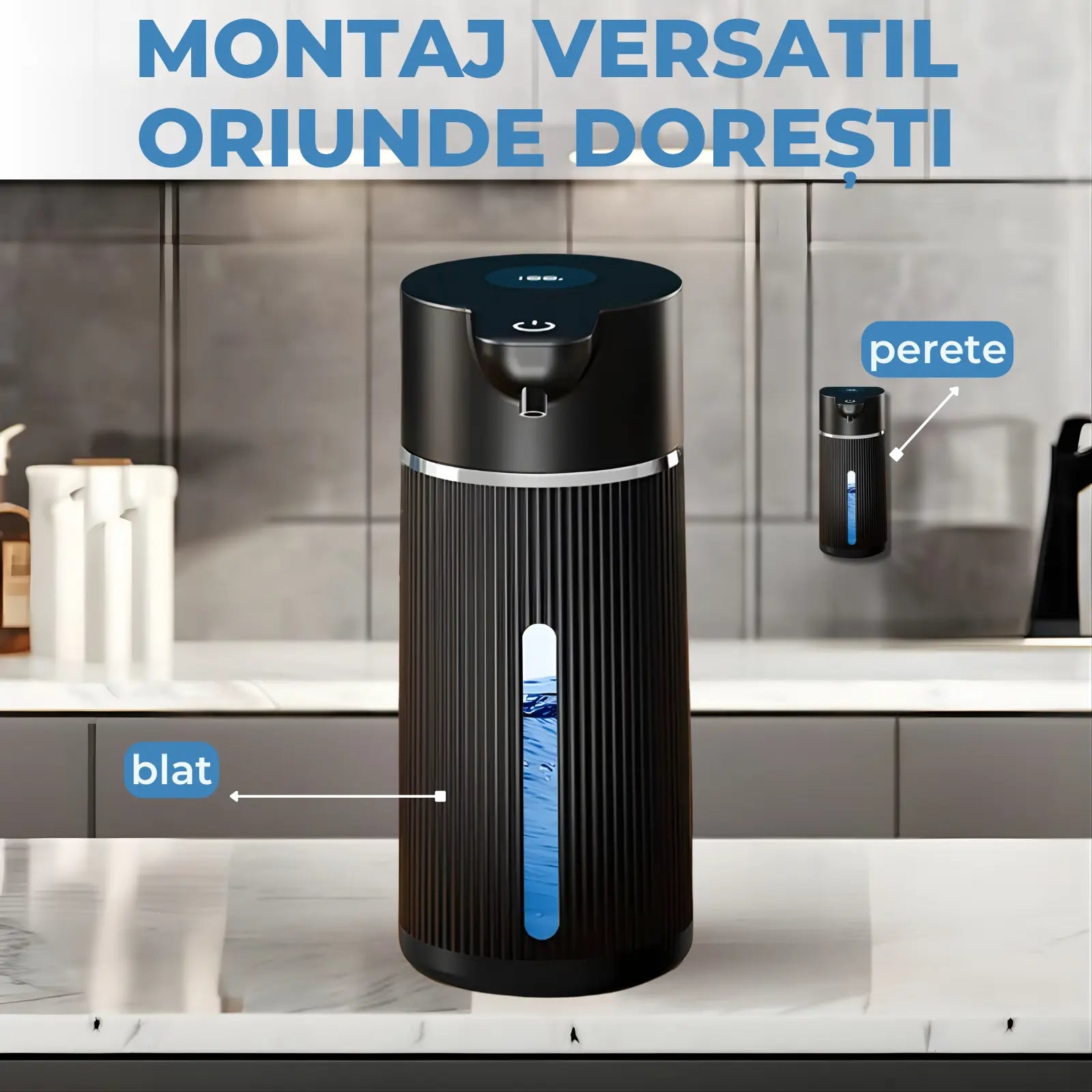 Dozator automat de sapun luvlu montat pe blat sau perete negru