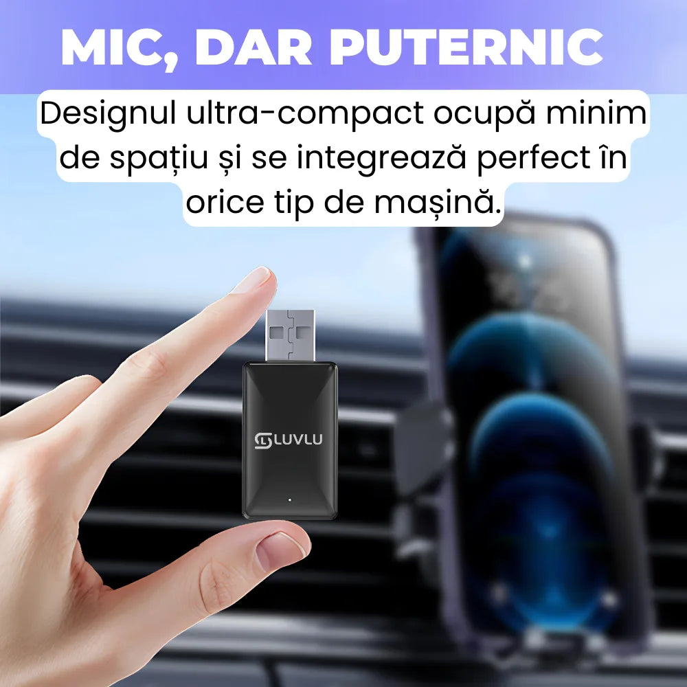 Adaptor Wireless CarPlay & Android Auto LUVLU - WiFi 6, BT 5.4, Plug & Play - adaptor carplay wireless - LUVLU®