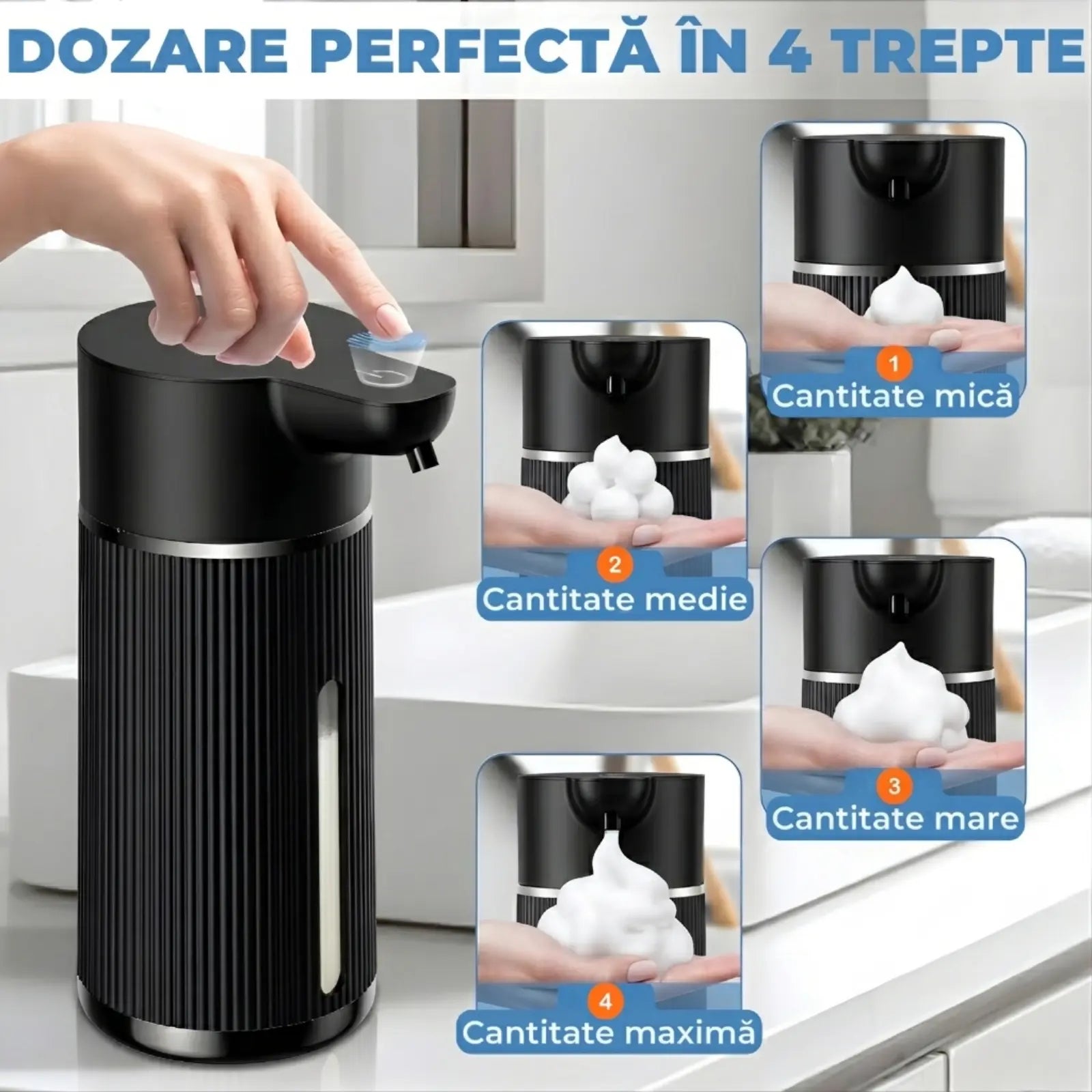 dozator automat sapun spuma luvlu 4 trepte de dozare negru