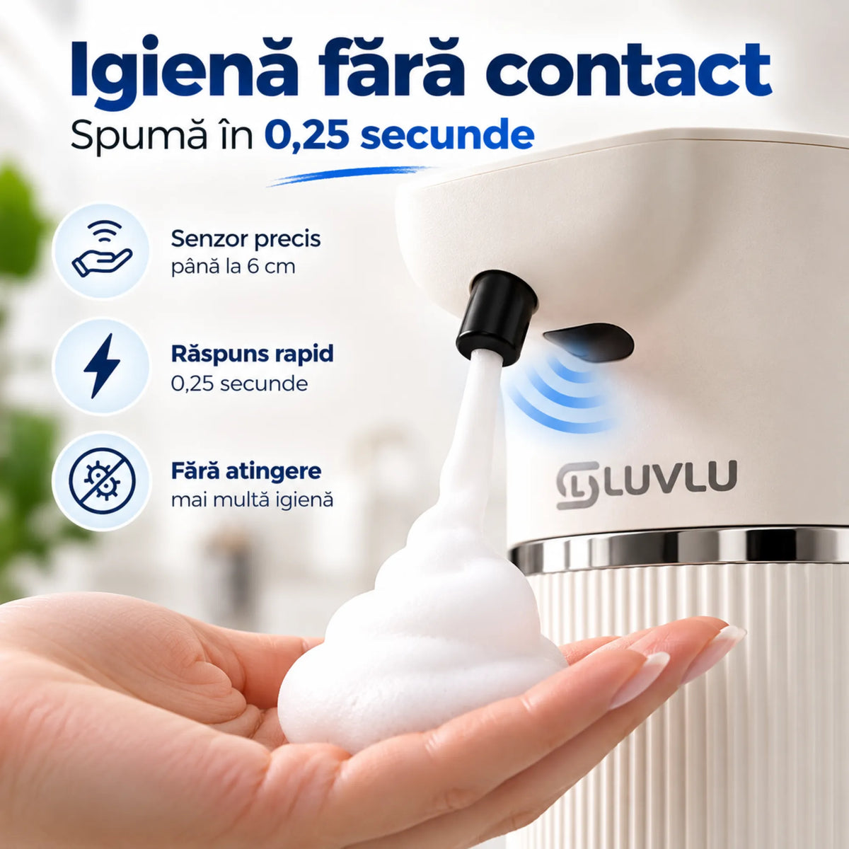 Dozator Automat Săpun Spumă cu Senzor Infrarosu, 420 ml - LUVLU®