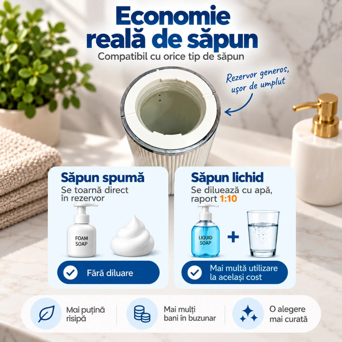 Dozator Automat Săpun Spumă cu Senzor Infrarosu, 420 ml - LUVLU®