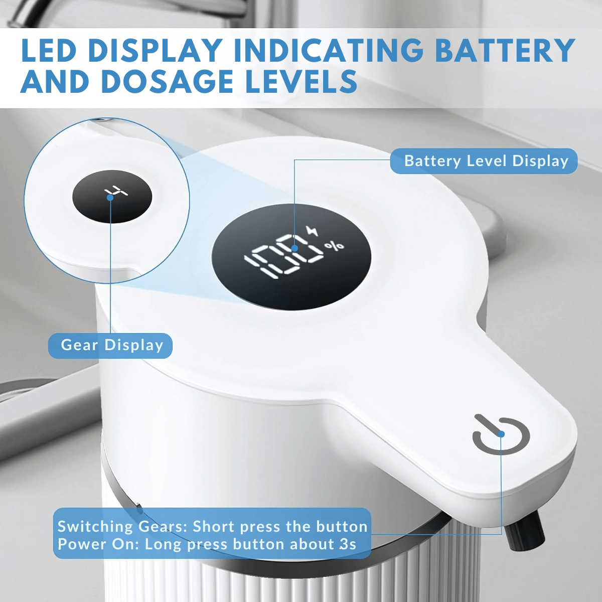 Dozator Automat Săpun Lichid LUVLU®, Senzor Touchless, 4 Trepte Dozare, Display LED, 420ml, Negru - Dozator de sapun - LUVLU®