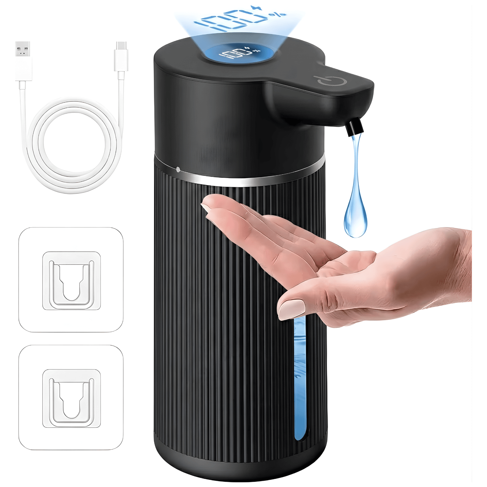 Dozator Automat Săpun Lichid LUVLU®, Senzor Touchless, 4 Trepte Dozare, Display LED, 420ml, Negru - Dozator de sapun - LUVLU®