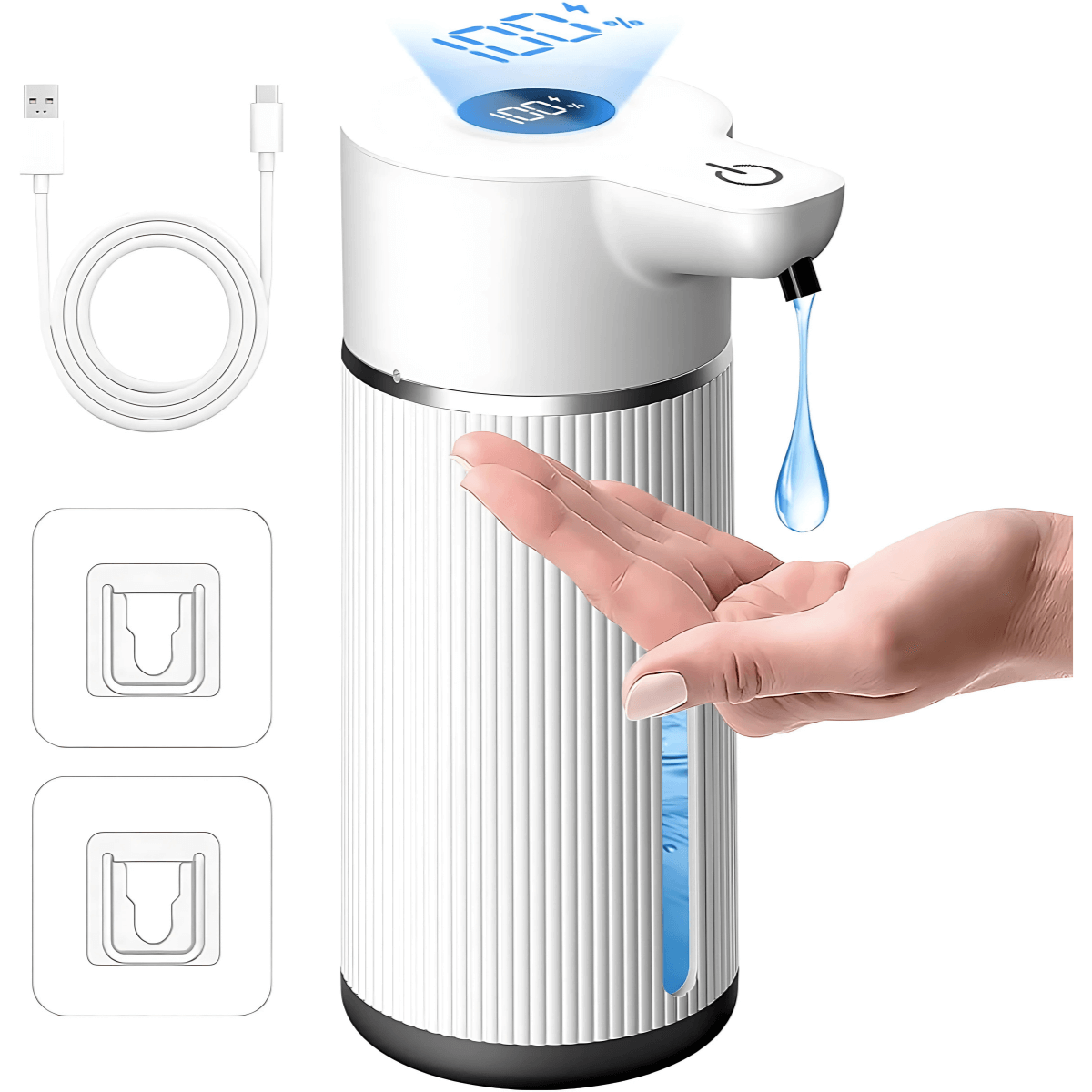 Dozator Automat Săpun Lichid LUVLU®, Senzor Touchless, 4 Trepte Dozare, Display LED, 420ml, Negru - Dozator de sapun - LUVLU®