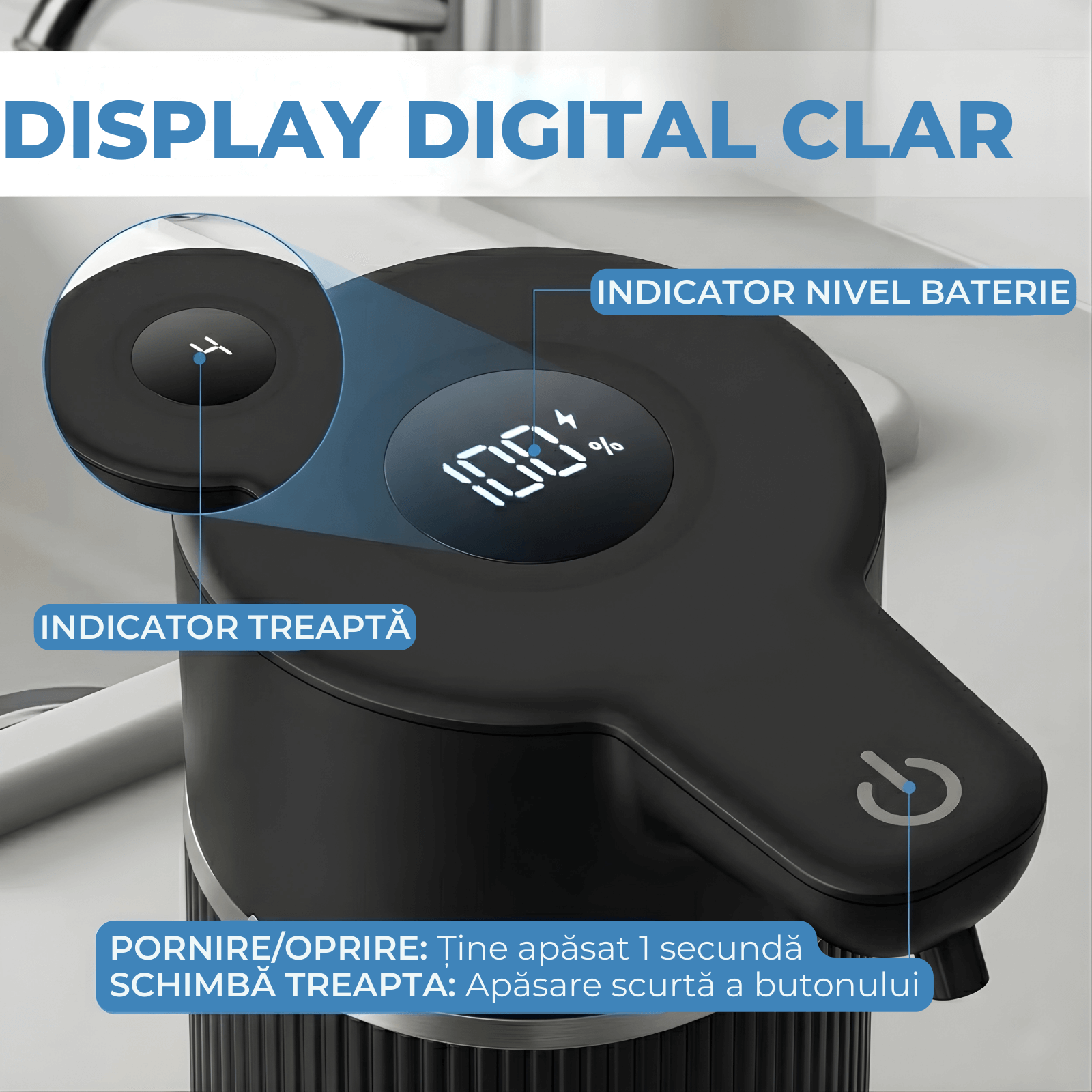 Dozator Automat Săpun Lichid LUVLU®, Senzor Touchless, 4 Trepte Dozare, Display LED, 420ml, Negru - Dozator de sapun - LUVLU®