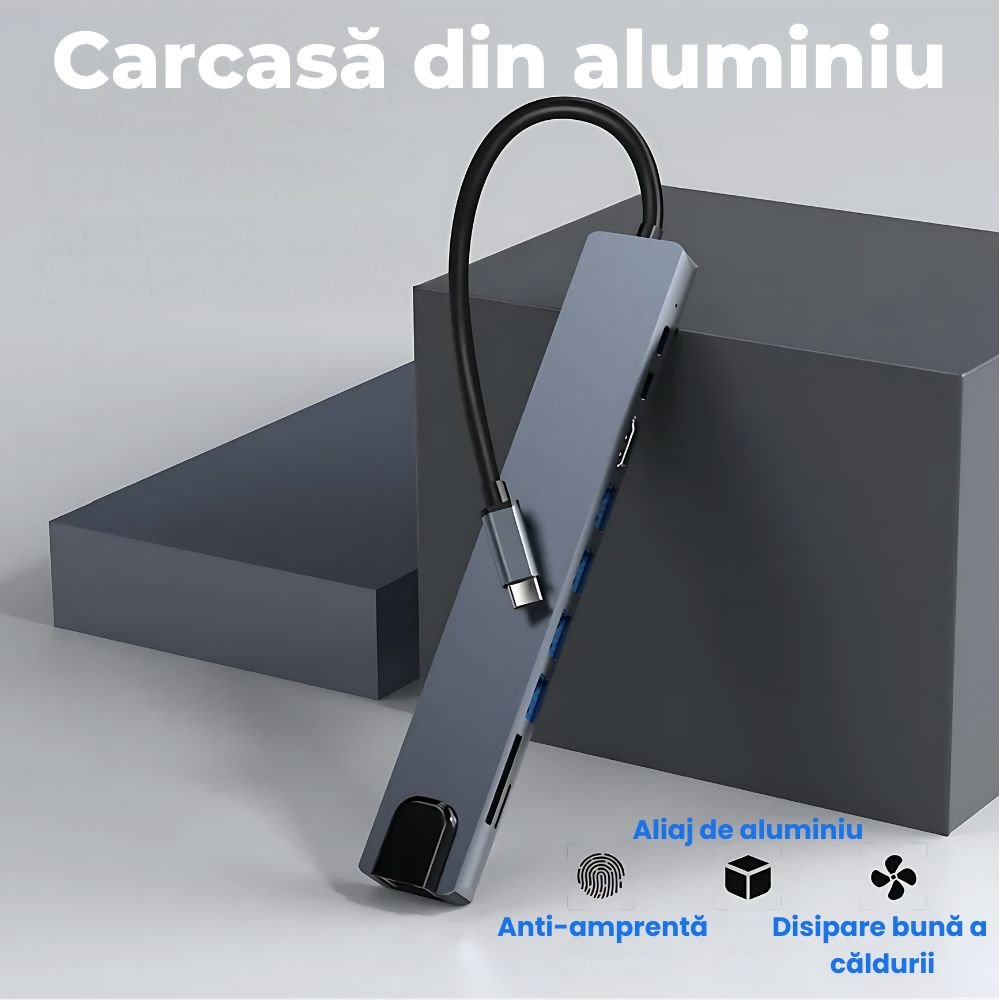 Hub USB-C 10 în 1, HDMI 4K, PD 100W, RJ45 Ethernet - LUVLU® - Hub 10 in 1 - LUVLU®