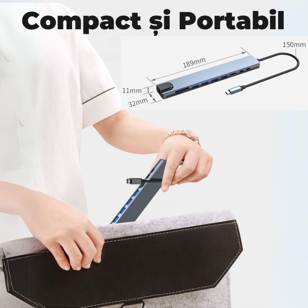 Hub USB-C 10 în 1, HDMI 4K, PD 100W, RJ45 Ethernet - LUVLU® - Hub 10 in 1 - LUVLU®