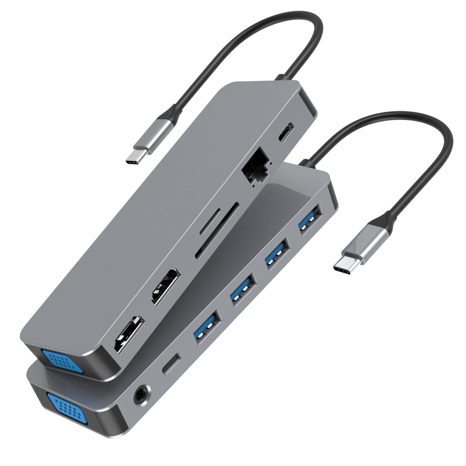 Hub USB-C 13 în 1 LUVLU®, 2x HDMI 4K, VGA, PD 100W, 3x USB 3.0, RJ45, SD/TF, Audio, Docking Station - Hub 13 in 1 - LUVLU®