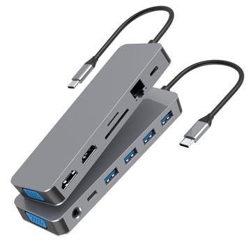 Hub USB-C 13 în 1 LUVLU®, 2x HDMI 4K, VGA, PD 100W, 3x USB 3.0, RJ45, SD/TF, Audio, Docking Station - Hub 13 in 1 - LUVLU®