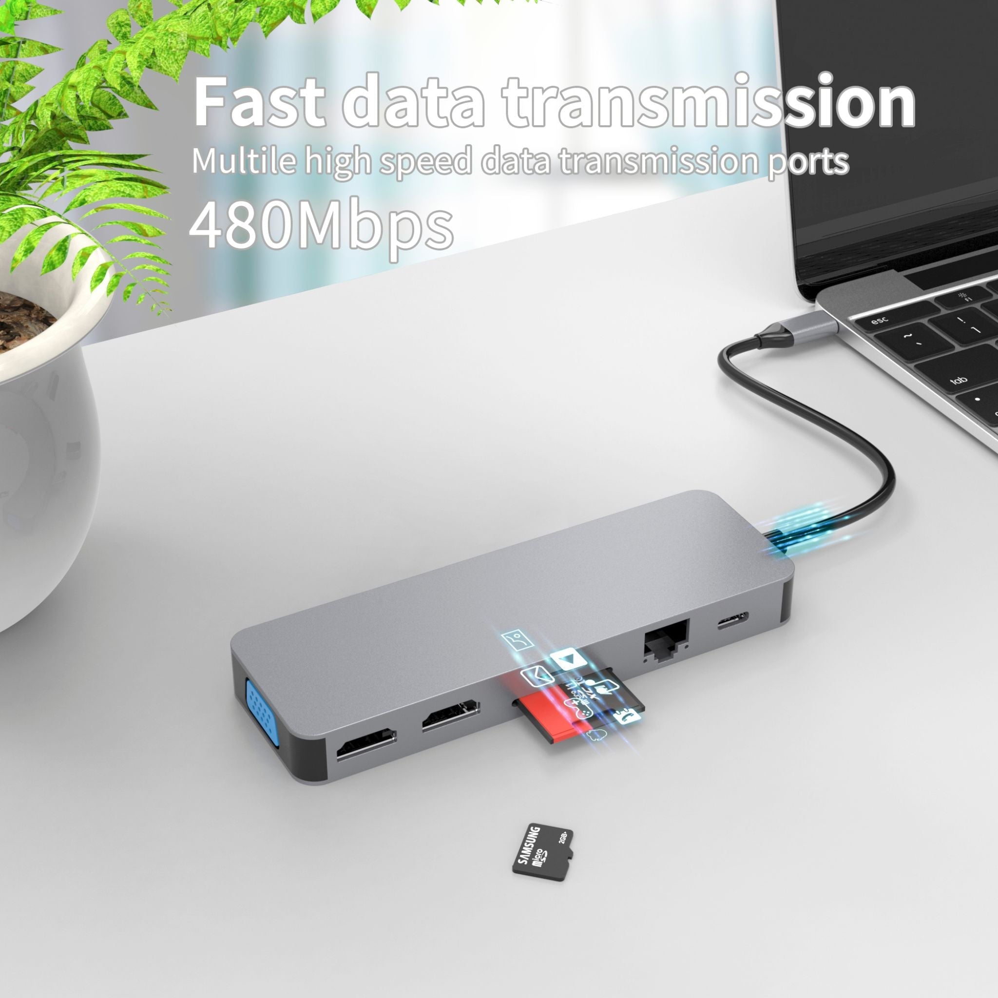 Hub USB-C 13 în 1 LUVLU®, 2x HDMI 4K, VGA, PD 100W, 3x USB 3.0, RJ45, SD/TF, Audio, Docking Station - Hub 13 in 1 - LUVLU®