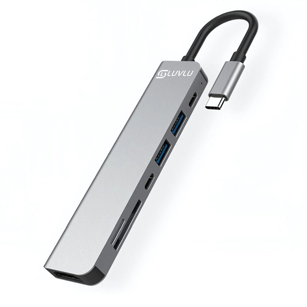 Hub USB-C 7 în 1 LUVLU®, HDMI 4K, PD 100W, 2x USB 3.0, USB-C Data, SD/TF Card Reader - Hub 7 in 1 - LUVLU®