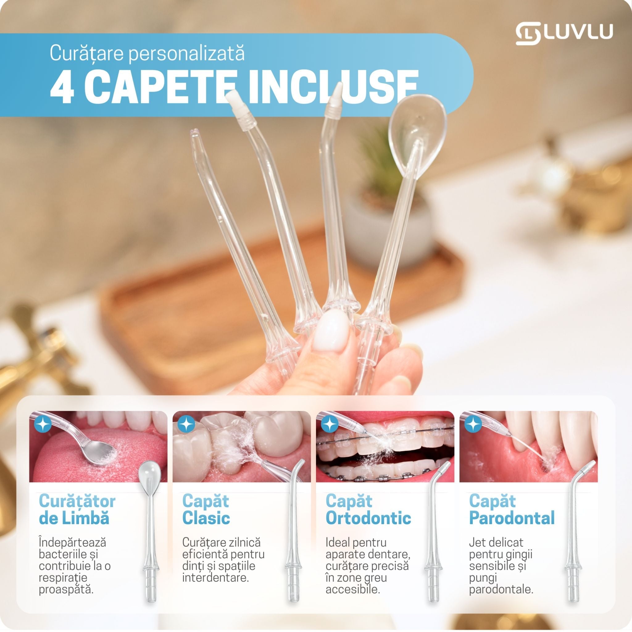 Irigator Bucal Profesional Portabil, 5 Trepte de Presiune - LUVLU® - Irigator bucal profesional - LUVLU®