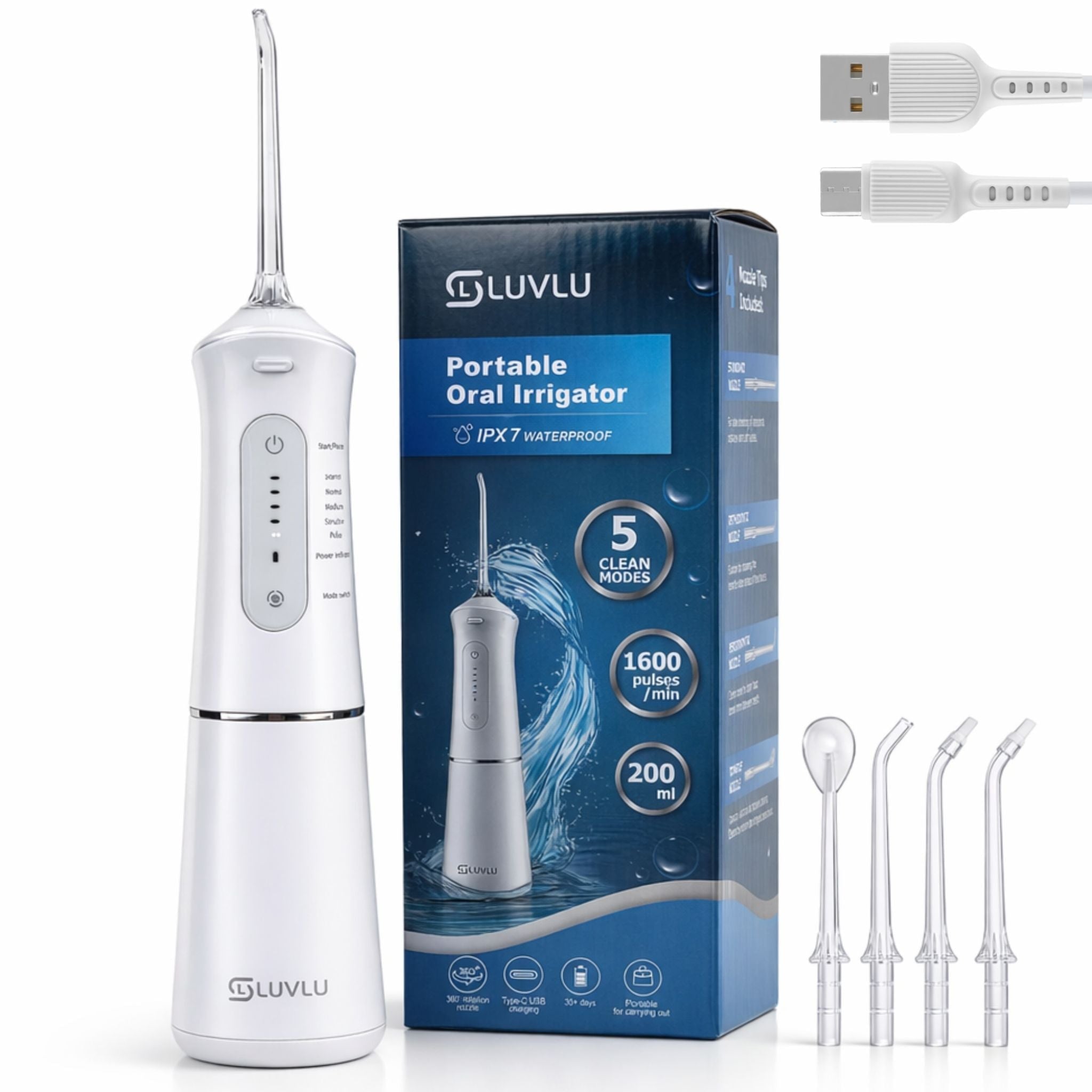 Irigator Bucal Profesional Portabil, 5 Trepte de Presiune - LUVLU® - Irigator bucal profesional - LUVLU®