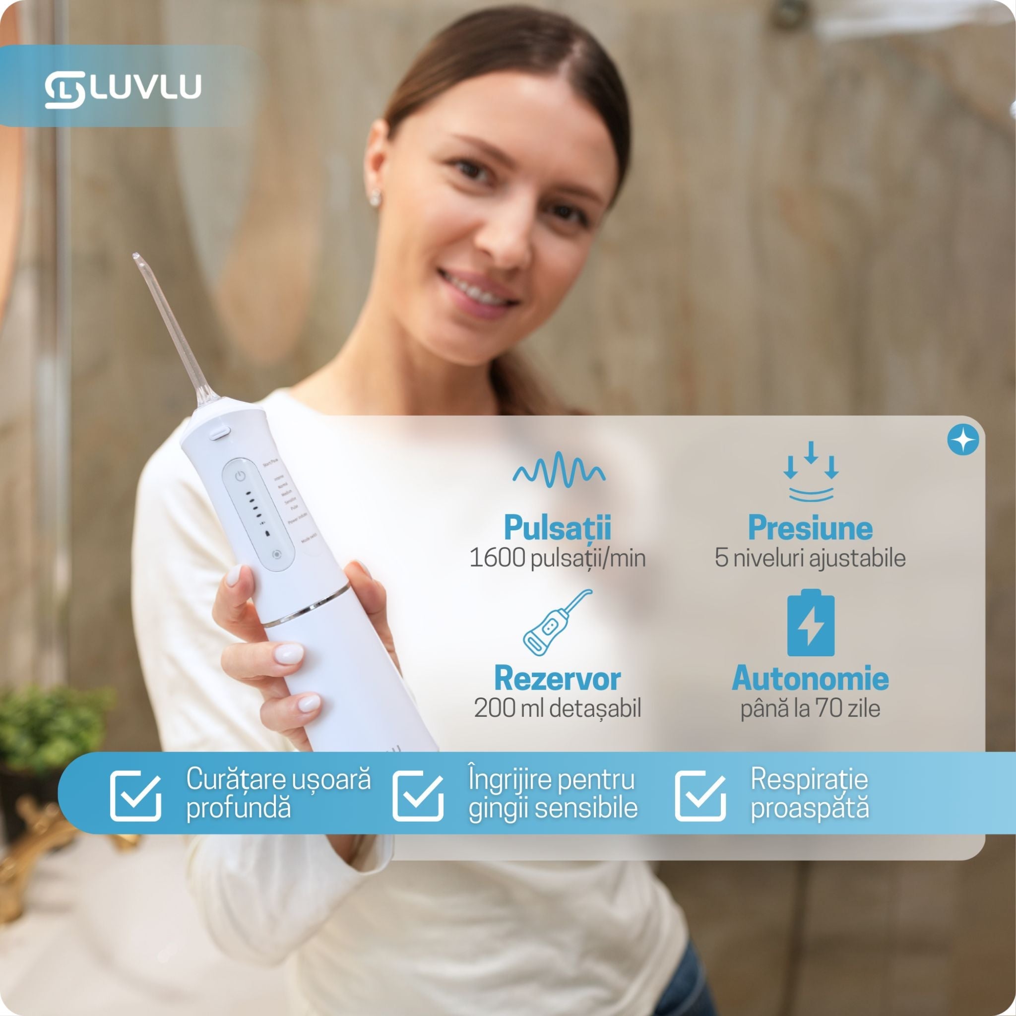 Irigator Bucal Profesional Portabil, 5 Trepte de Presiune - LUVLU® - Irigator bucal profesional - LUVLU®
