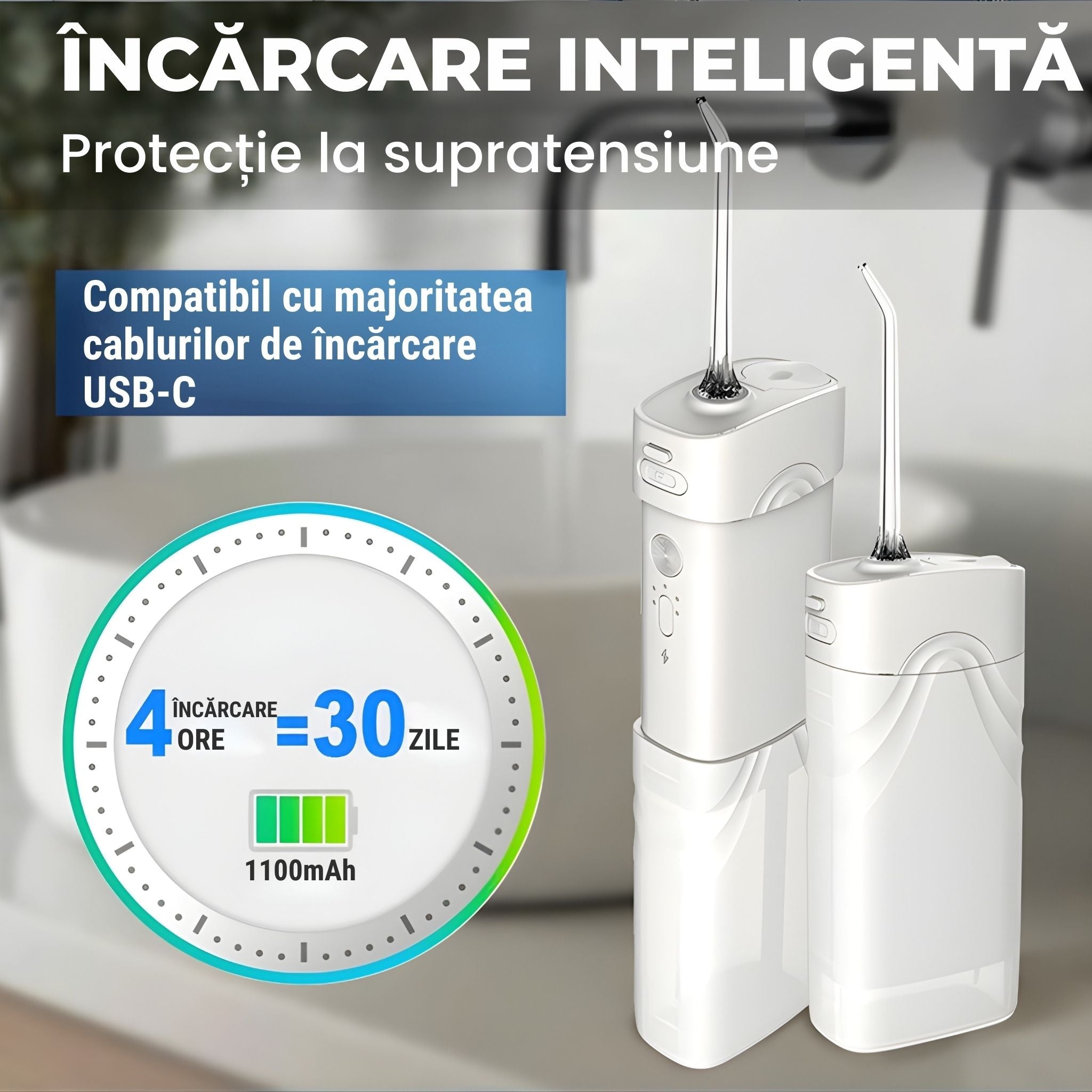 Mini Irigator Bucal Ultra Portabil, 5 Trepte de Presiune - LUVLU® - Mini Irigator Bucal - LUVLU®