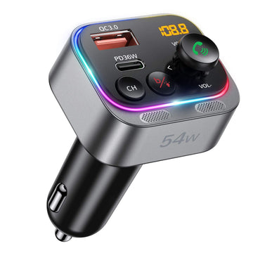 Modulator FM Auto Bluetooth 5.3 Hi-Fi 54W USB-C PD 36W Car Kit Handsfree Lumină Ambientală - LUVLU