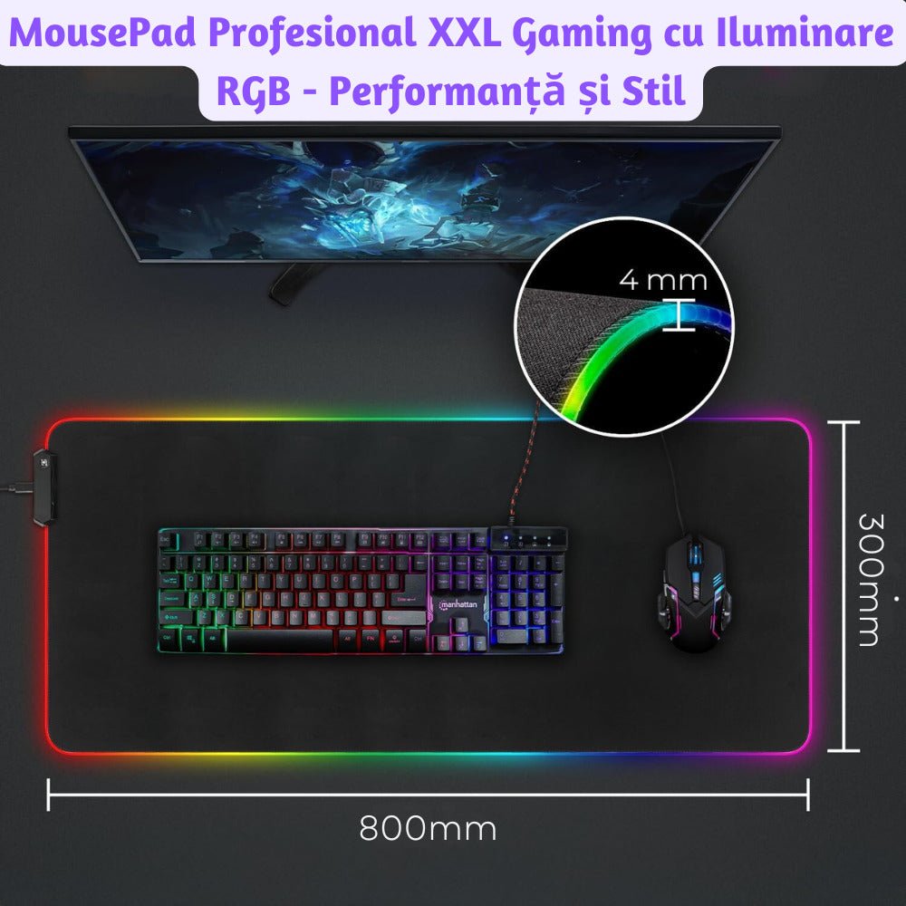MousePad Gaming XXL cu Iluminare RGB, 11 Moduri LED - LUVLU® - MousePad - LUVLU®