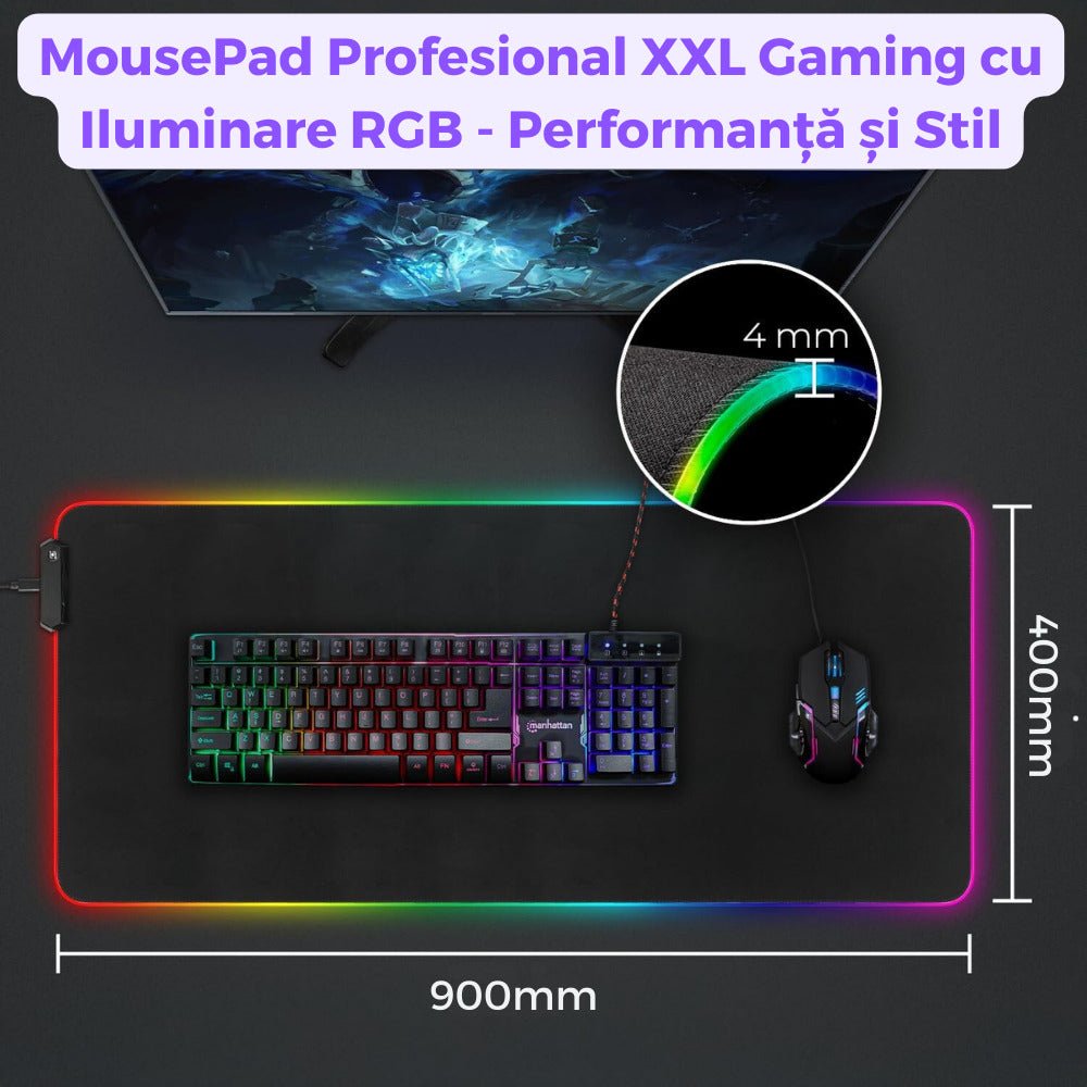 MousePad Gaming XXL cu Iluminare RGB, 11 Moduri LED - LUVLU® - MousePad - LUVLU®