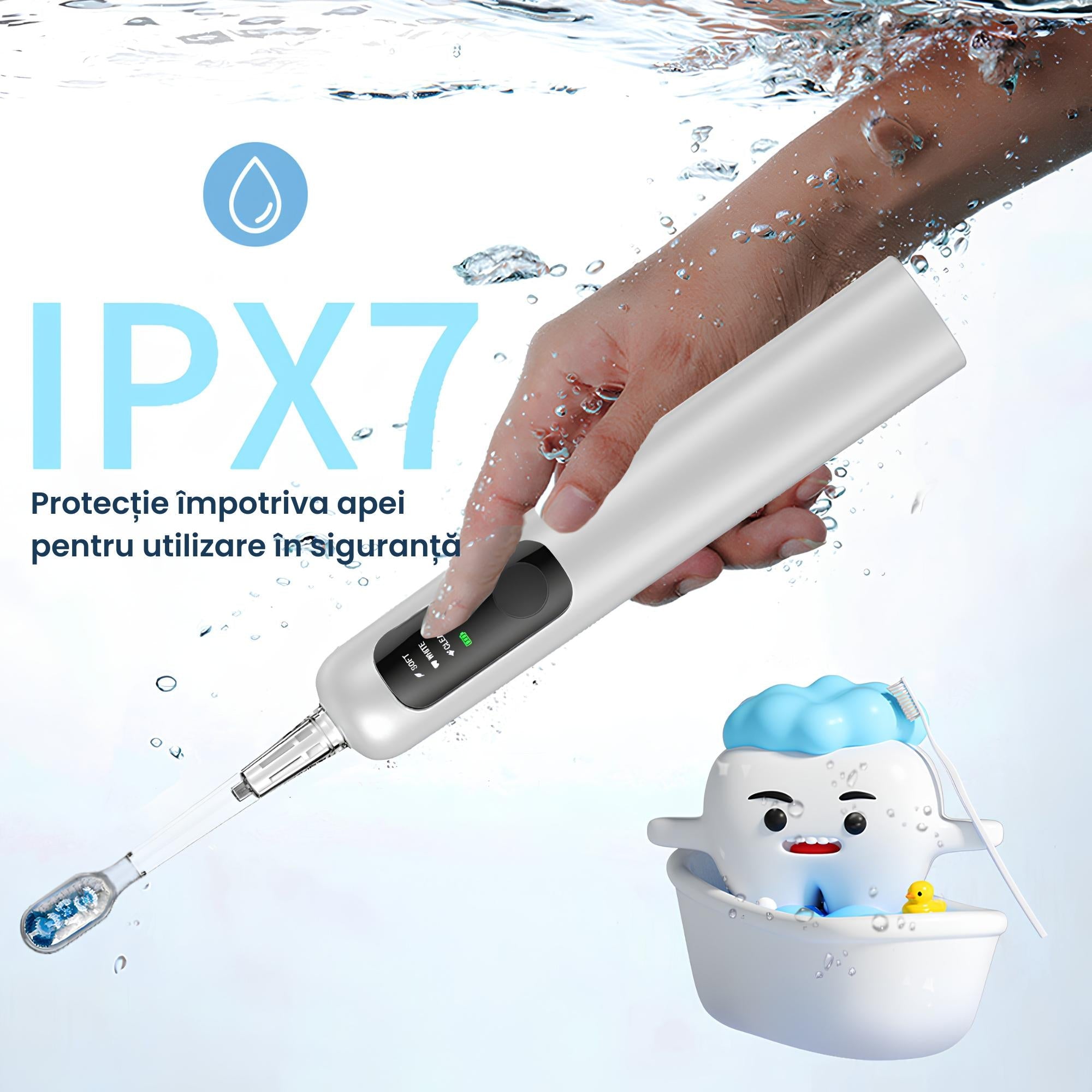 Periuță de dinți electrică sonică Luvlu cu certificare IPX7 - rezistentă la apă pentru utilizare la duș